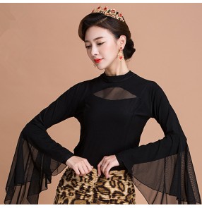 Black Long sleeves sexy fashion girls women's latin ballroom salsa dance tops