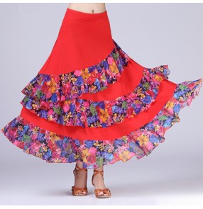 black Purple red royal blue floral Modern Dance costumes flamenco dance skirts ballroom dance skirts dance wear faldas de baile flamenco