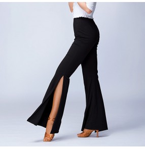 Black side split wide leg sexy fashion women's ladies female practice competition salsa cha cha rumba latin dance pants