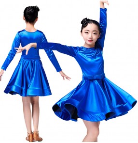 Blue child girl latino dancing kids costume latin salsa dress for children dancewear latina junior cheap dresses