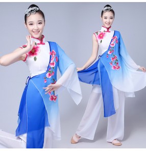 Blue gradient Traditional Chinese Clothing Women Ancient Chinese Style Costume Chinese Yangko Folk Dance Costume Fan Dance Costumes