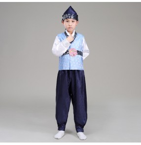 Boy Korea Traditional Costume Child  Korean Hanbok Clothing Kids party film cosplay outfits with Hat For Stage Performance Dance Clothing