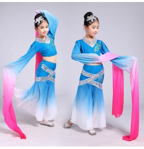 Children's classical dance girl traditional Chinese folk dance dresses film performance fairy cosplay clothing Chinese fan dance oriental dance costumes