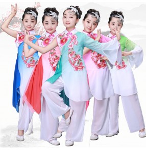 Children's traditional  Chinese Folk Yangko Dance Clothing National Fan Dance Costume Classical Folk Stage One-shoulder Dance Costumes outfits