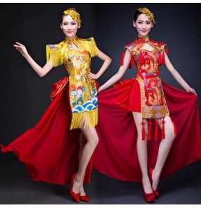 Chinese dragon china style Folk traditional Dance Performance Costumes Classical Dance fan Folk drummer Dance Dresses