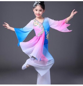 classical Girls traditional Chinese folk yangko fairy dance dance costumes for children kids girls china national ancient dress costume