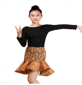 Coffee red Children girl kids Latin Dance Dresses leotard top and skirt Lace Vestido Baile Latino Latin Girl Dance Dress Costume For Dance