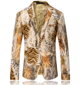 Costume tiger print fashion Print Blazer Jacket jazz Groomsmen Wedding Blazers Slim Fit Evening Party Dress Suit Blazer Masculino