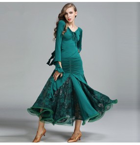 Dark green black wine Ballroom Dance Dresses Standard Stage Costume Performance Women's Smooth Ballroom Dress Modern Waltz Tango