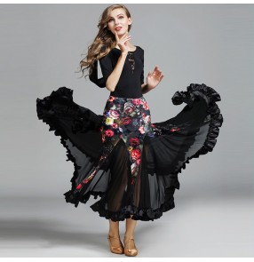 Floral black lace women's Competition standard ballroom dance wear ballroom dress woman waltz smooth ballroom dresses