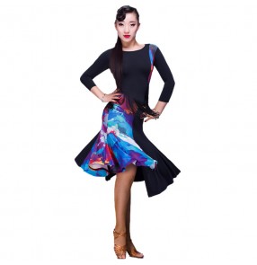 Floral leopard black Lady performance latin dance clothes Women tassel latin dance dress girls latin dance show latin dance dresses abito latino