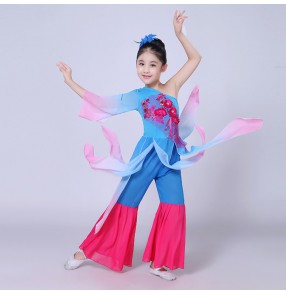 Fuchsia classical traditional Chinese folk dance dance costumes for children kids girls china national ancient yangko dance performance dress costumes