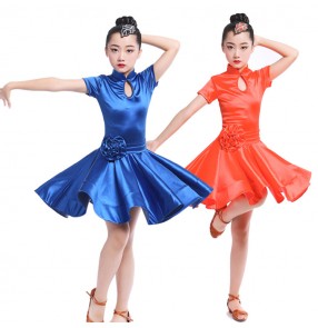 Girl Short Sleeves Latin Dance Dress Children Ballroom Dance Dresses Kids Salsa Rumba Cha Cha Samba Dresses