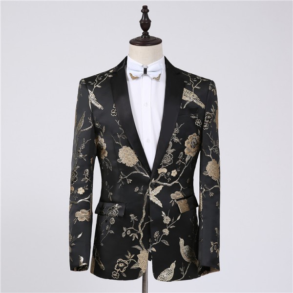 Gold floral black fashion men's male stage party show performance ...