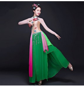 Green colored patchwork Traditional Chinese Clothing Women Ancient Chinese Style Costume Chinese Yangko Folk Dance Costume Fan Dance Outfits