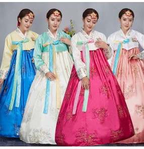 Green fuchsia blue Korean classical party cosplay Hanbok Vintage Korean Traditional Dress Ladies Women Elegant Hanbok Korean Dress