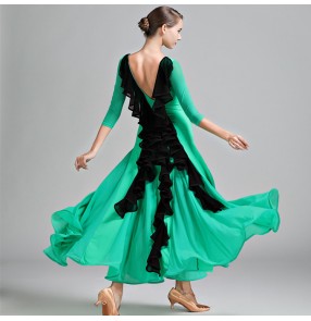  Green ginger yellow long sleeves backless professional competition Ballroom Standard Dance Dress vestido de danza de baile