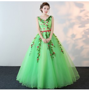 Green Spanish Dance Costume Flamenco Dance Dress singers chorus Performance Dress Female Opening Stage Flower Dresses