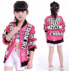 Kids Children letters competition Hip Hop Dance Costume Stage Jazz Dance Costumes Suit Girls vest Top With Hooded jackets shorts