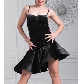 Leopard black velvet Latin Dance Dress Women competition Professional Latin Skirt Samba Dance Latin Salsa Dresses