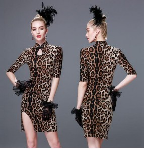 leopard latin dance dress women tango dress salsa rumba modern dance costumes wom latin dress dancing clothes Dancewear