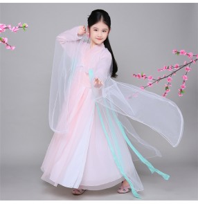 Light pink girl's kids children ancient han Chinese folk fairy princess dance film drama performance dance dresses outfits