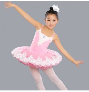 Light pink girls kids children stage performance school competition tutu skirt leotards ballet dance dresses costumes