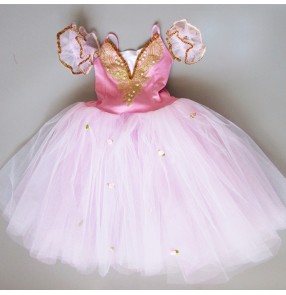 Light pink plum embroidery pattern long length princess modern dance girl's professional ballet performance dance dresses tutu skirts