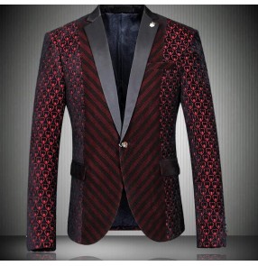 Mans striped Mens jazz Blazers Casual Slim Fit Suit Red Jacket Coat Mans Groomsmen Wedding Suit Fashion European style Blazer