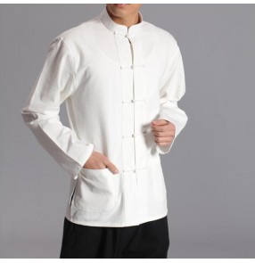Men Chinese Traditional Tang Suit Jacket Wu Shu Tai Chi Clothing Shaolin Kung Fu Wing Chun Shirt Long Sleeves Exercises Costume