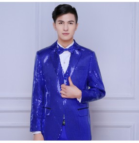 men costume blazer gold red royal blue silver green purple Jazz night club bar dance paillette suit wedding table costume suit top coat for singer dancer