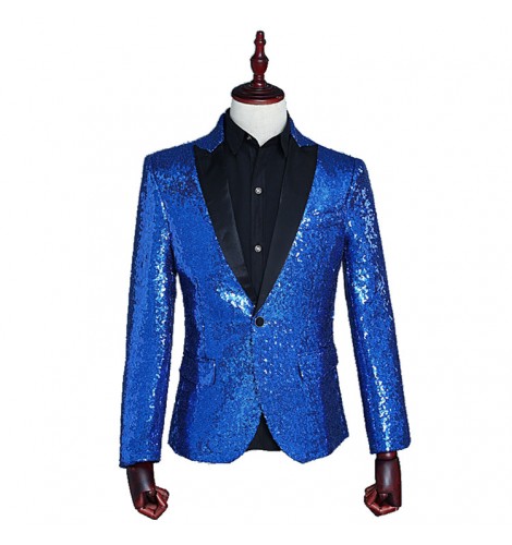 Men's male royal blue red sequined competition stage performance party ...