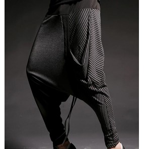 Mens striped Casual Pants Drop Crotch Trousers Men Fashion HIP HOP dance Show Harem Pant Male Punk Rock Stage Clothing