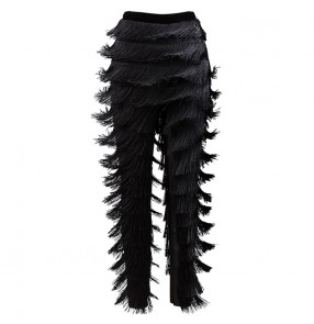 milk silk long length layers fringes competition women's latin dance trousers women latin tassel trousers pants