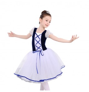 Navy blue white patchwork velvet competition swan lake performance professional girl's children party cosplay rehearsal ballet dance dresses