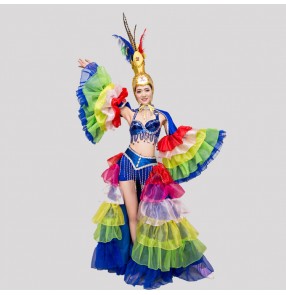 Rainbow colored Feather costumes Samba dancing costumes Opening show clothing Feather clothing trajes de baile de samba