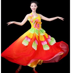 Rainbow colored petal Long dress For Ballroom Dancing Adults modern dance Flamenco Dress party cosplay chorus performance Dance Costumes