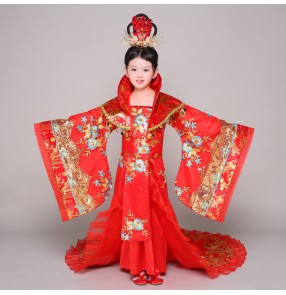 Red gold Girl Yangko Costume Traditional fairy princess palace dynasty queen cosplay performance Chinese Folk Dance Costume Dance Costumes