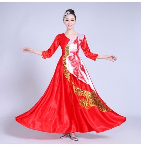Red gold modern chorus cosplay flamenco skirt Spanish Senorita Flamenco Dancer Fancy Dress Costume Spanish Flamenco Dance