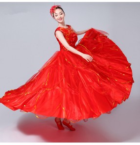 Red green Modern petal dance costume ballroom dance womens vestido de baile flamenco long dress spanish dance costume dress