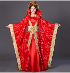 Red Halloween Costumes China Hanfu Traditional Ancient Chinese Costume Women Chinese Folk Dance Wear Tang Princess Queen Cosplay