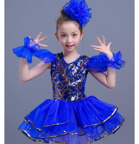 Red royal blue Children Girl Jazz Dance Girls Jazz Dance Costumes for Girls Kids Sequin Hip Hop Dancing Performance Jazz Costume For Girls