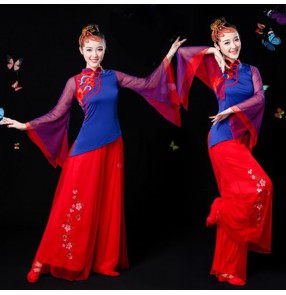 Red royal blue classical traditional ostume dance costumes dress chinese dance costumes folk dance costumes 