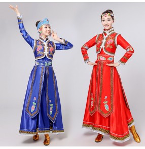 red royal blue Mongolia dress long sleeve Mongolian robe national dance costumes new year clothing festival dance costumes