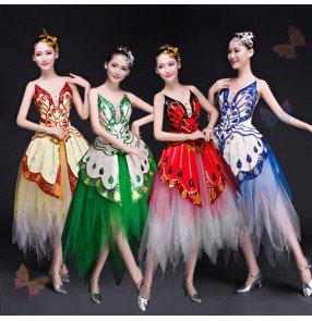 Red yellow blue green butterfly dancers singers Jazz Dance Modern Dance Costume Fashion  Dancing Dress Stage party Show Dresses