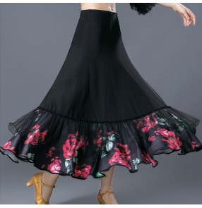 Rose flowers hem fashion women's female long length exercises competition performance professional dancing skirts