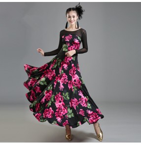 Rose flowers vestido de baile flamenco Ballroom dance costumes Long sleeves ballroom dance dress for women ballroom dance competition dresses