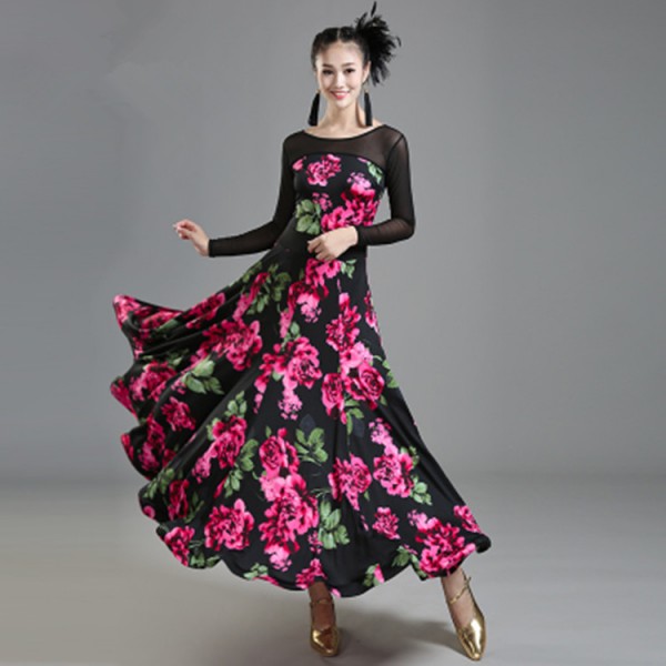 Rose flowers vestido de baile flamenco Ballroom dance costumes Long ...