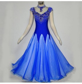 Royal blue Ballroom dance costumes senior stones sleeveless ballroom dance dress for women ballroom dance competition dresses