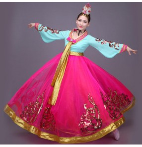 Royal blue fuchsia New Year Korean Traditional Female Palace Korean Hanbok Dress Ethnic Minority Dance Hanbok Stage film Cosplay costumes